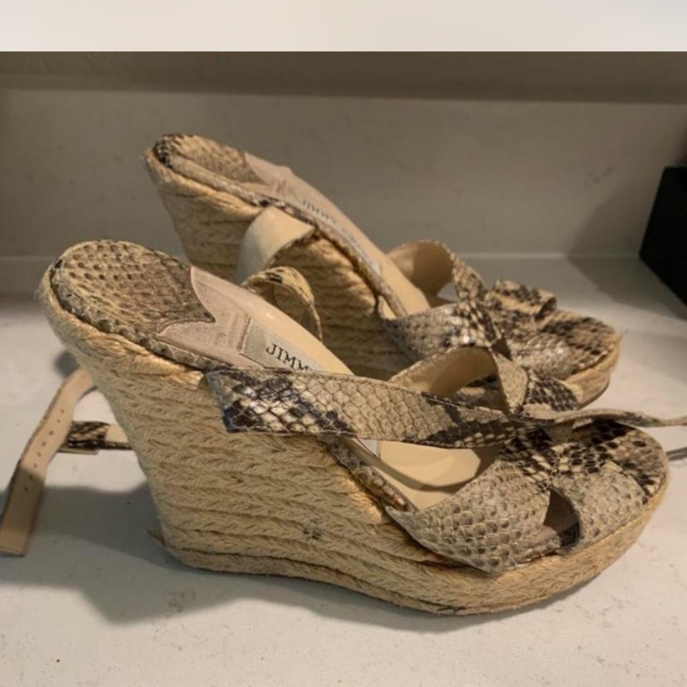 Jimmy Choo Beige Snakeskin Wedges
